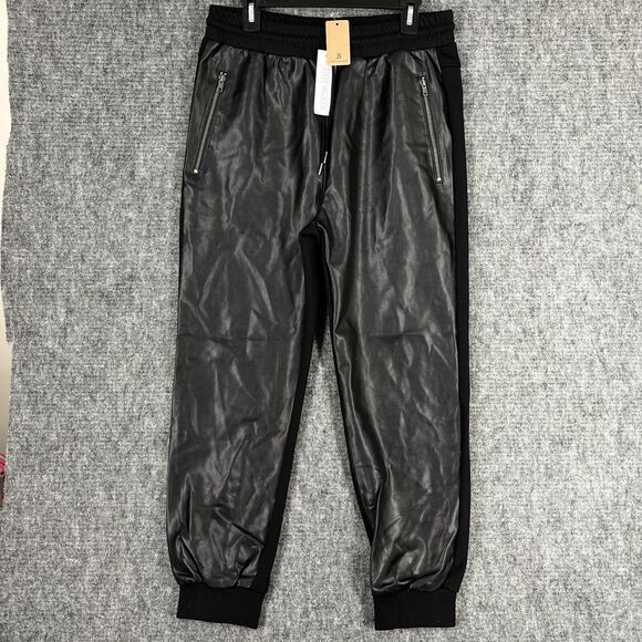 STEVE MADDEN PANTS WOMEN LARGE BLACK MARIA JOGGER FAUX-LEATHER HIGH-WAIST SKINNY - Picture 1 of 15